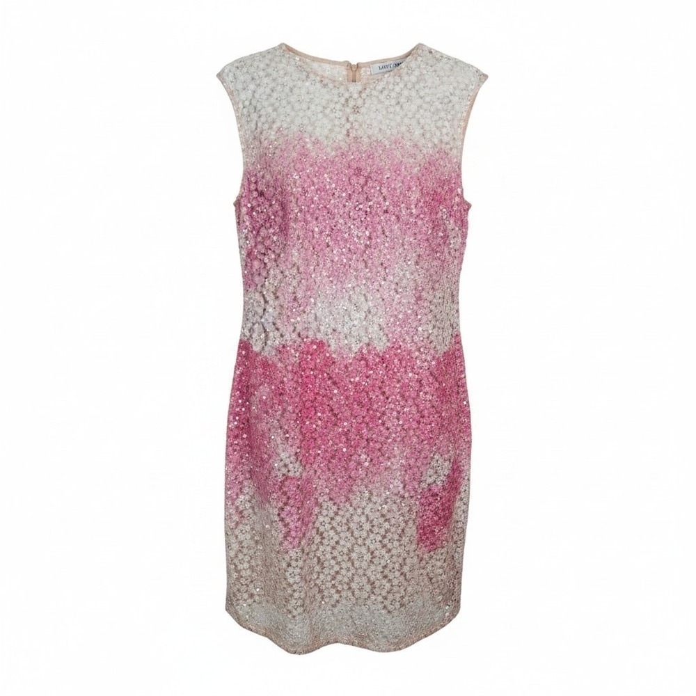 Kay Unger New York Lace Sequin Sheath Dress Pink Multi Size 14 NWT Cocktail